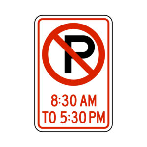 No Parking Sign 8:30 AM to 5:30 PM (Symbol w/copy)